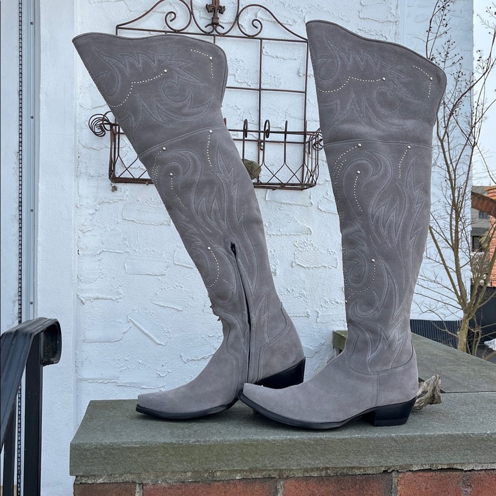Old Gringo Gray Suede La Patrona Over the Knee Boots Sz- 9